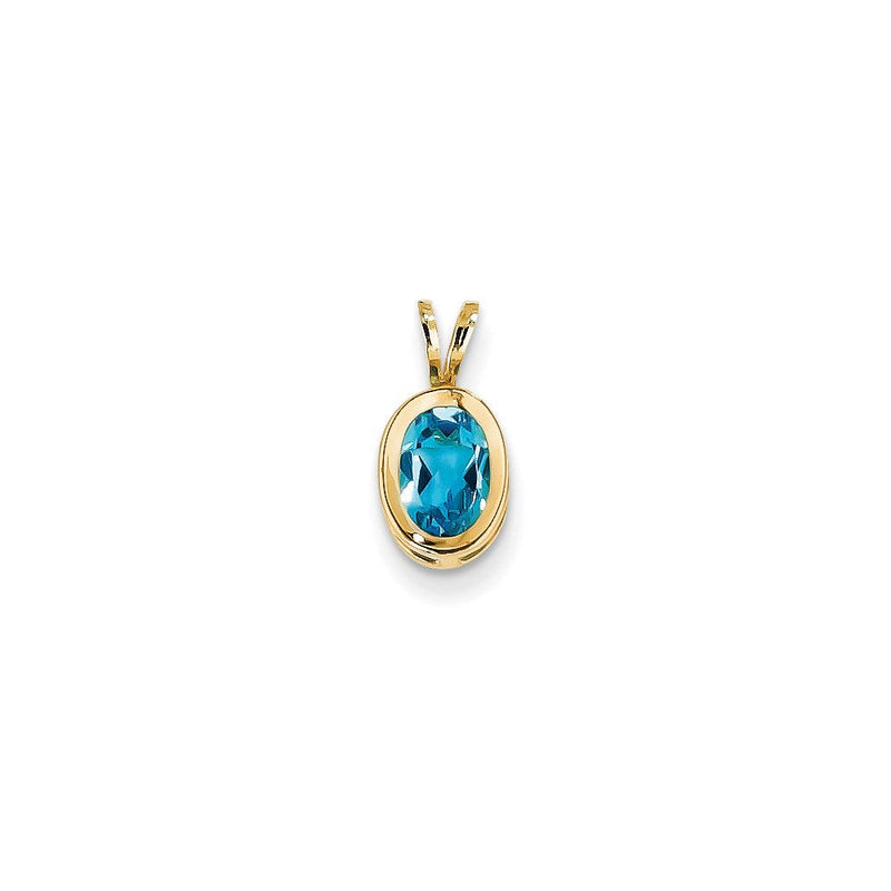 14K Gelbgold Blautopas Anhänger mit echtem Diamant in Zargenfassung