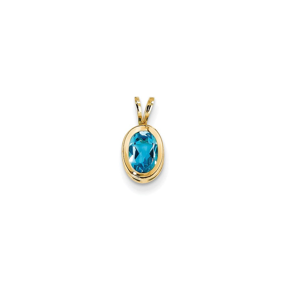 14K Gelbgold 7x5mm Ovaler Blautopas Anhänger mit Schachbrettschliff und Zargenfassung