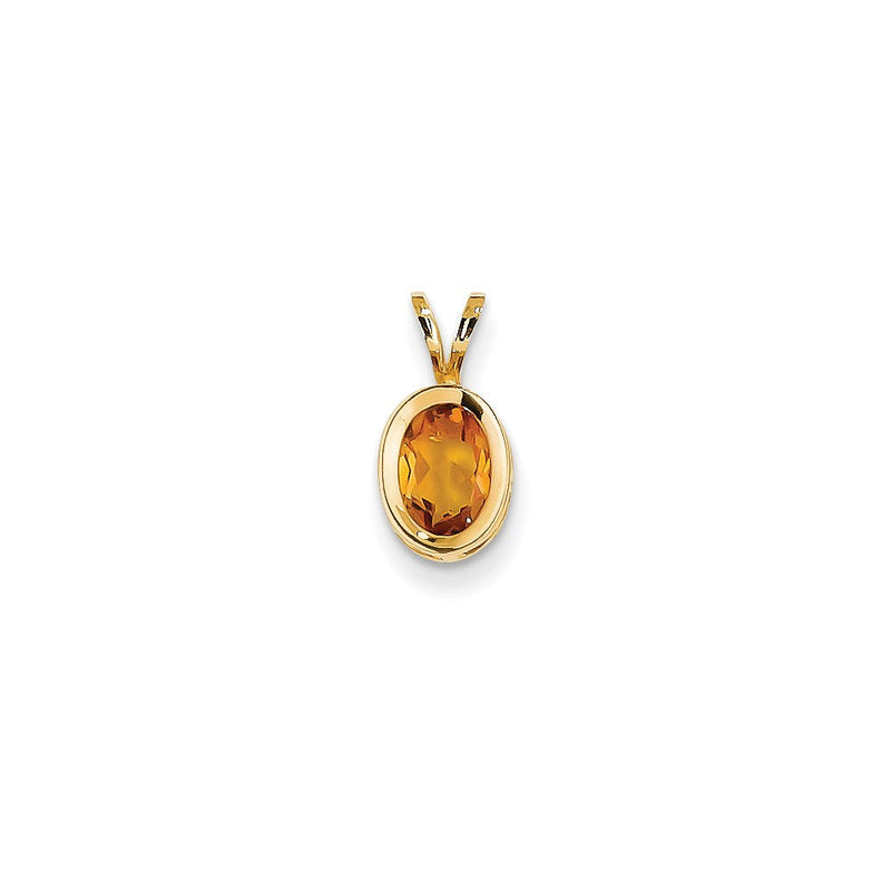 14K Gelbgold Anhänger mit ovalem 7x5mm Citrin im Schachbrettschliff und Zargenfassung