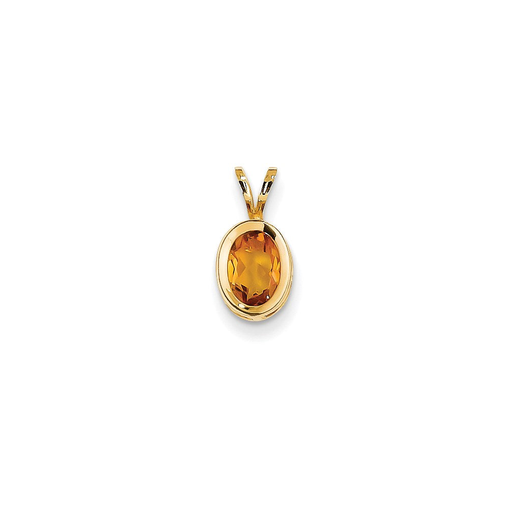 14K Gelbgold Anhänger mit ovalem Citrin, 7x5 mm, Zargenfassung