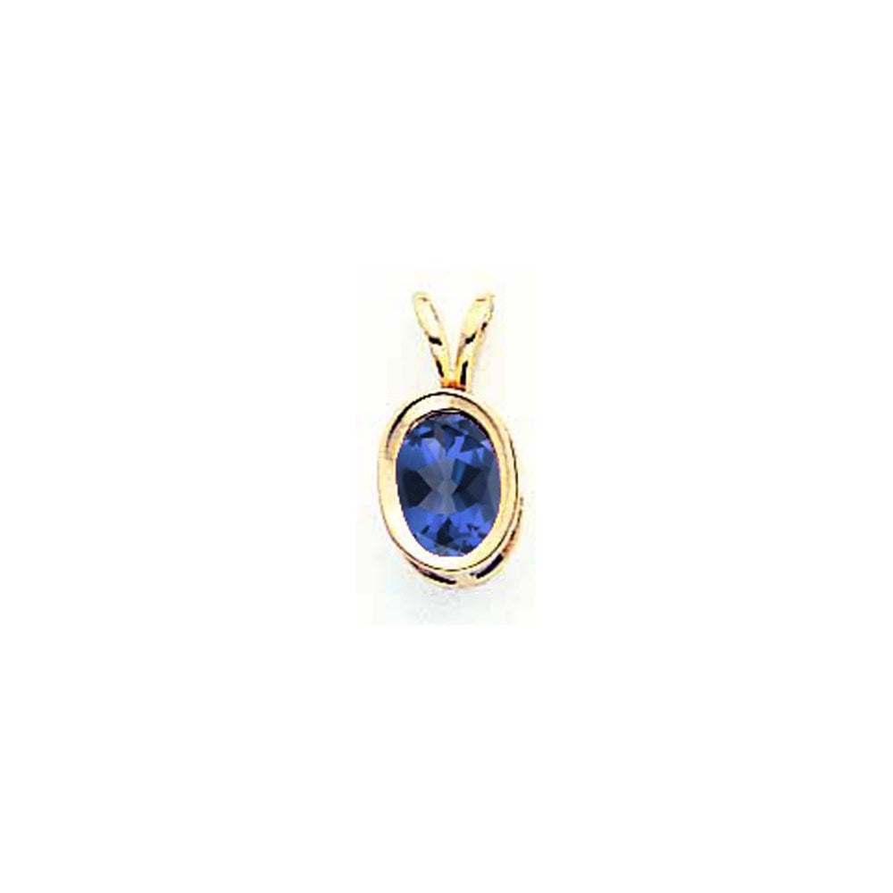 14K Gelbgold Anhänger mit ovalem Saphir (7x5mm) in Zargenfassung