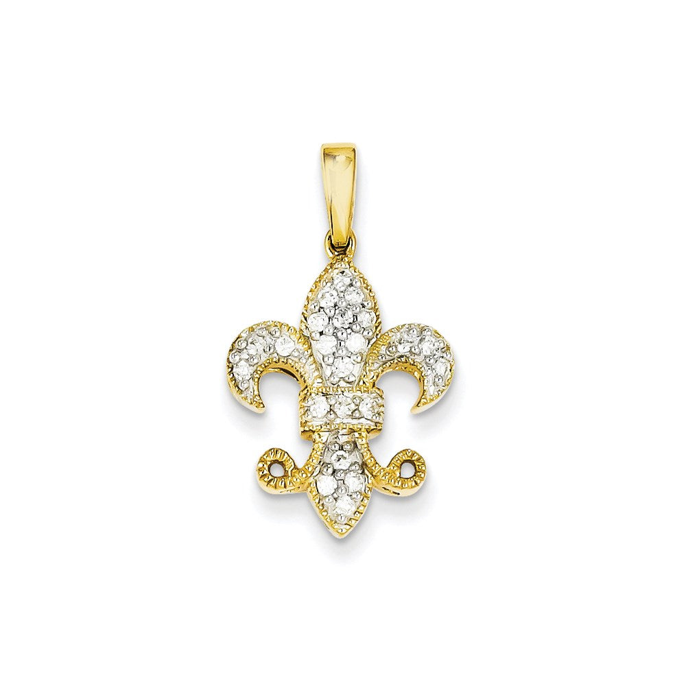 14K Gelbgold Fleur-de-Lis-Anhänger mit echten Diamanten