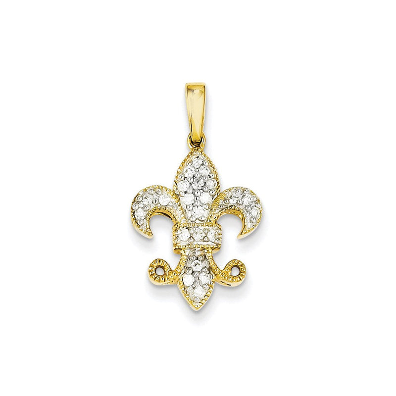 14K Gelbgold Fleur-de-Lis-Anhänger mit echten Diamanten