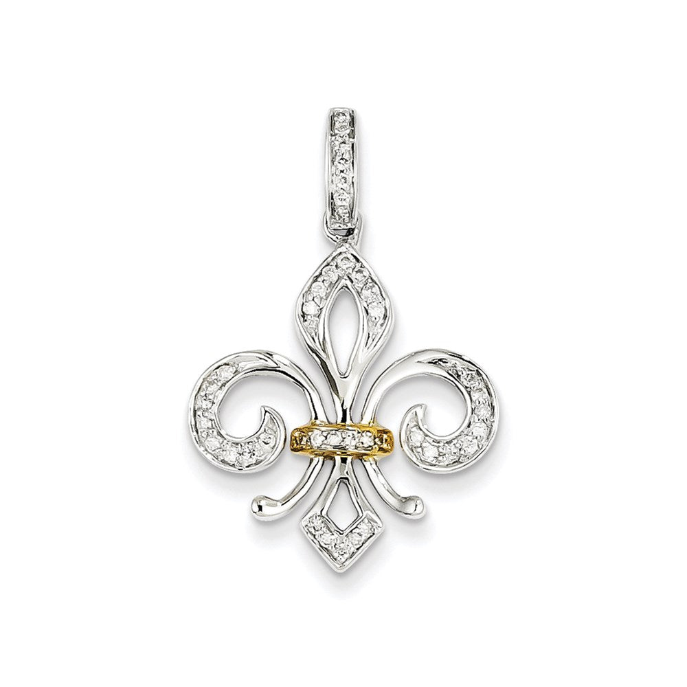 14k Weißgold mit Gelbgold Echter-Diamant-Fleur-de-Lis-Anhänger