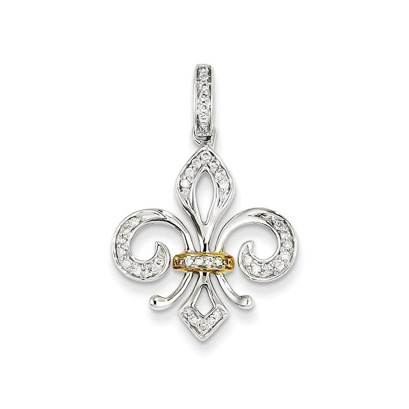 14k Weißgold mit Gelbgold Echter-Diamant-Fleur-de-Lis-Anhänger