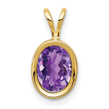 14K Gelbgold Anhänger mit 8x6 mm ovalem Amethyst im Schachbrettschliff und Zargenfassung
