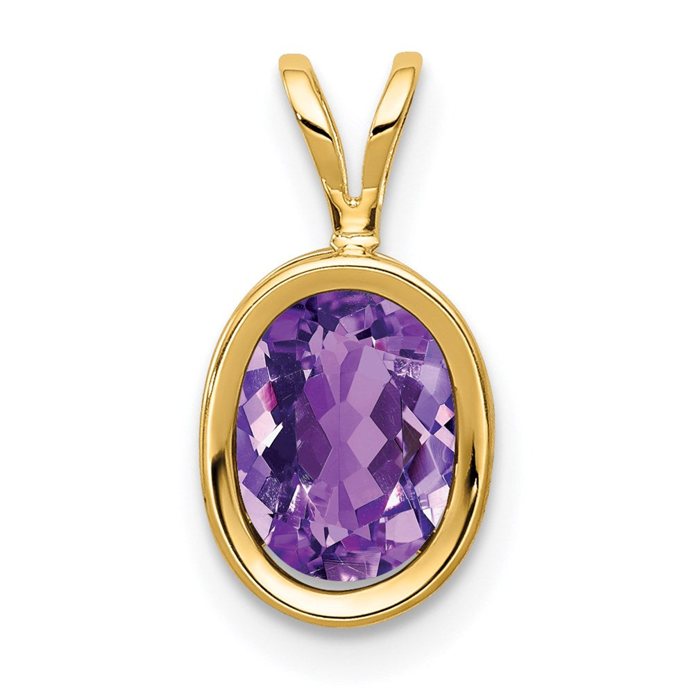 14K Gelbgold 8x6mm Oval-Amethyst Zargenanhänger
