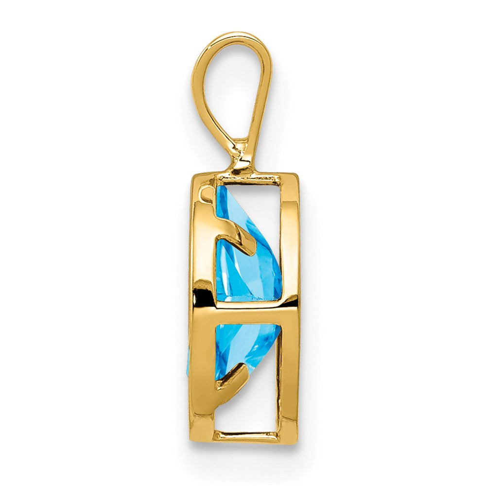 14K Gelbgold Anhänger mit 8x6mm ovalem Blautopas in Zargenfassung