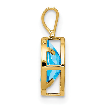 14K Gelbgold Anhänger mit 8x6mm ovalem Blautopas in Zargenfassung