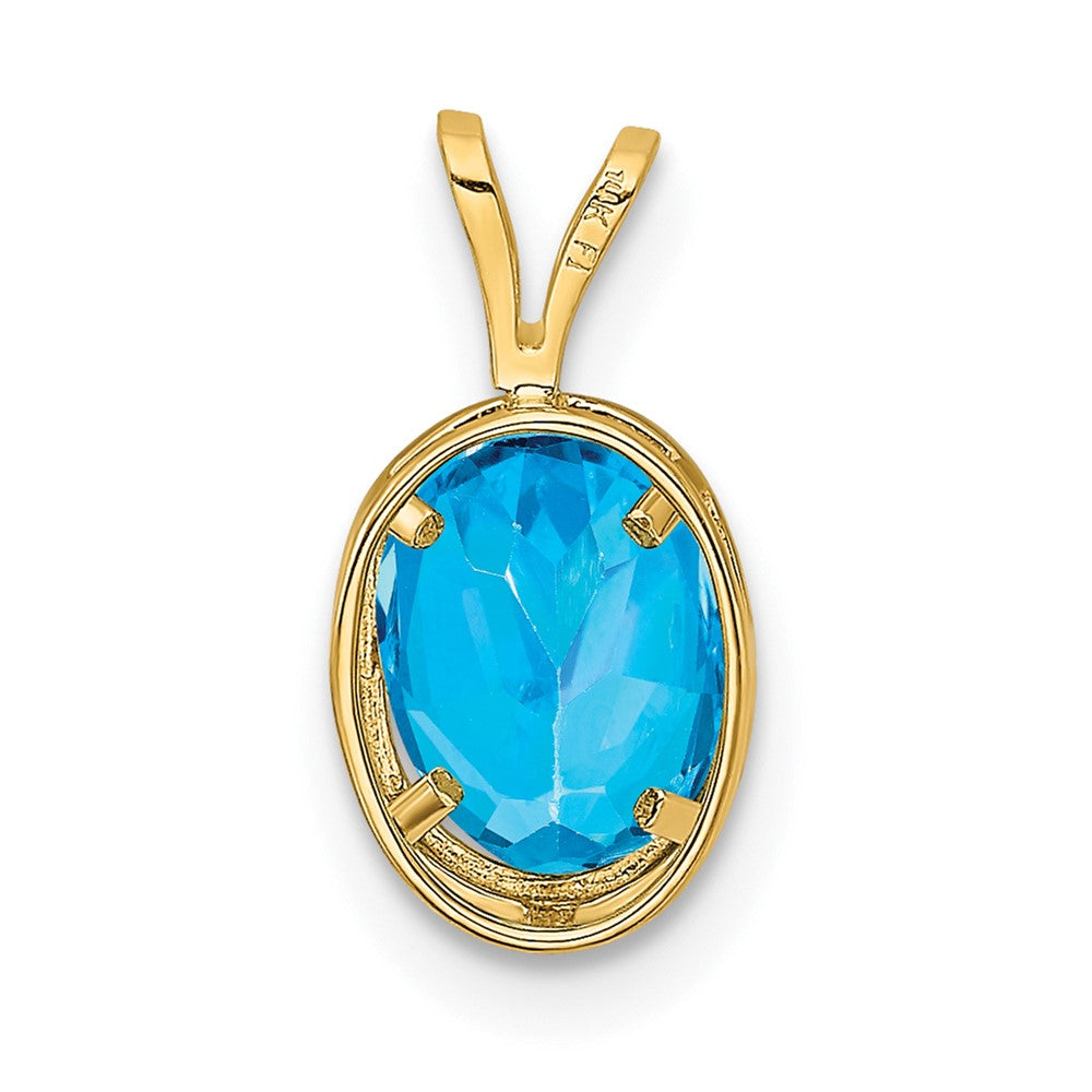 14K Gelbgold Anhänger mit 8x6mm ovalem Blautopas im Schachbrettschliff, Fassung mit Zargeneinfassung