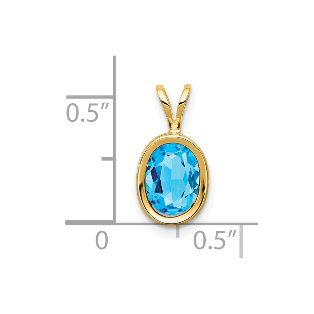 14K Gelbgold Anhänger mit 8x6mm ovalem Blautopas im Schachbrettschliff, Fassung mit Zargeneinfassung