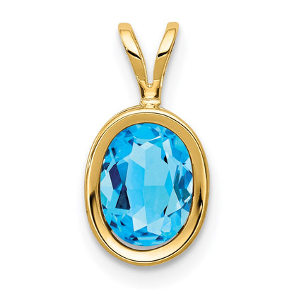 14K Gelbgold Anhänger mit 8x6mm ovalem Blautopas im Schachbrettschliff, Fassung mit Zargeneinfassung