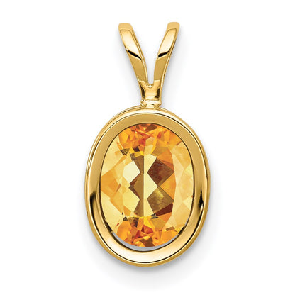 14K Gelbgold Anhänger mit 8x6mm ovalem Citrin im Schachbrettschliff mit Fassung