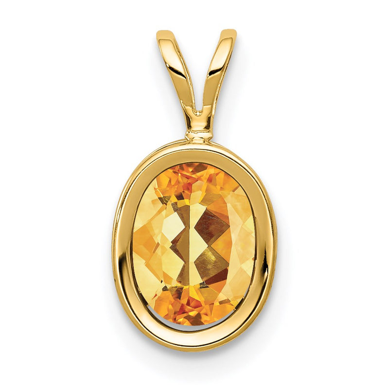 14K Gelbgold Anhänger mit 8x6mm ovalem Citrin im Schachbrettschliff mit Fassung