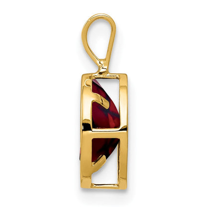 14K Gelbgold 8x6mm Oval-Granat-Anhänger mit Schachbrettschliff und Zargenfassung