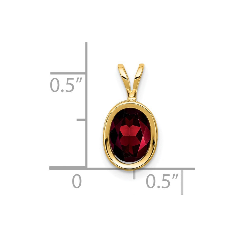 14K Gelbgold 8x6mm Oval-Granat-Anhänger mit Schachbrettschliff und Zargenfassung