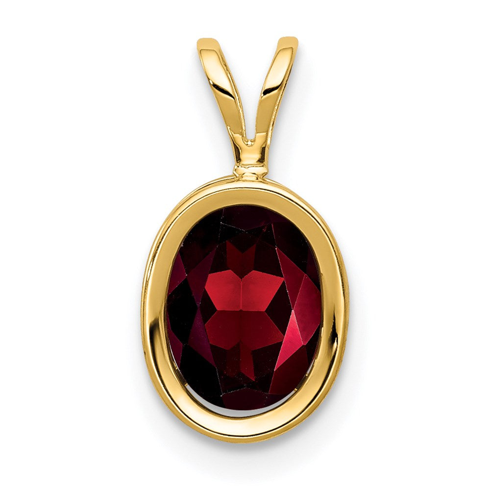 14K Gelbgold Anhänger mit ovalem Granat, 8x6 mm, Zargenfassung