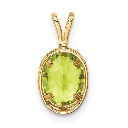 14K Gelbgold Peridot-Anhänger, oval, 8x6mm, mit Zargenfassung
