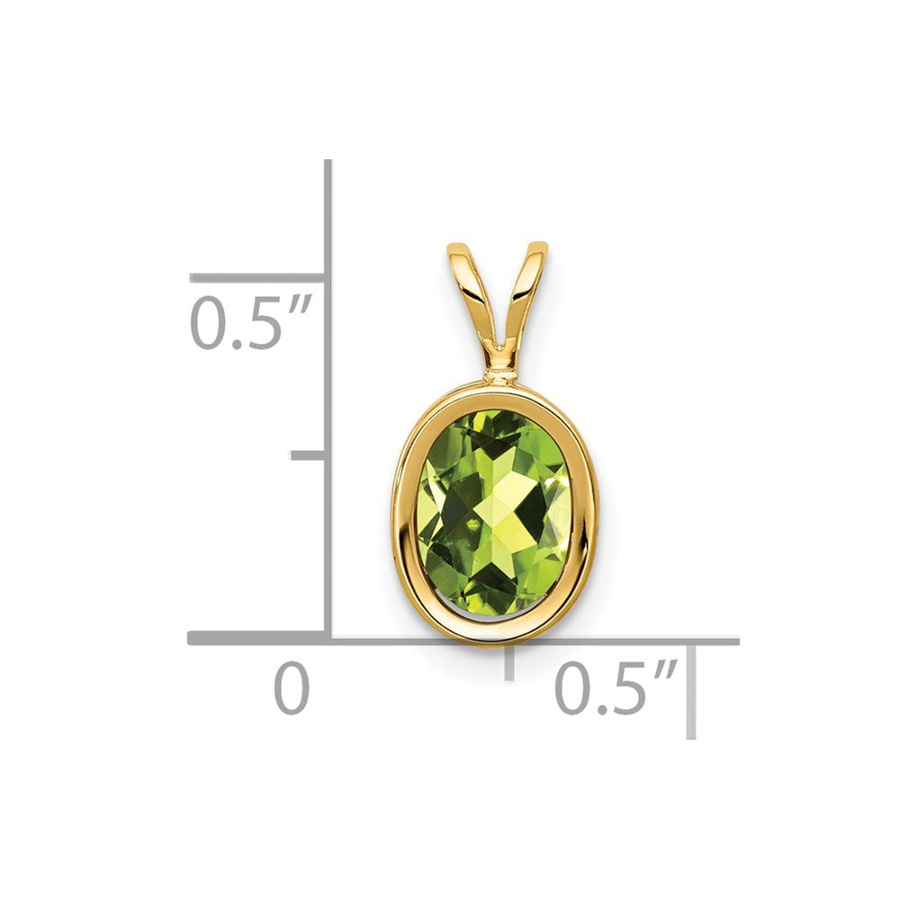 14K Gelbgold Peridot-Anhänger, oval, 8x6mm, mit Zargenfassung