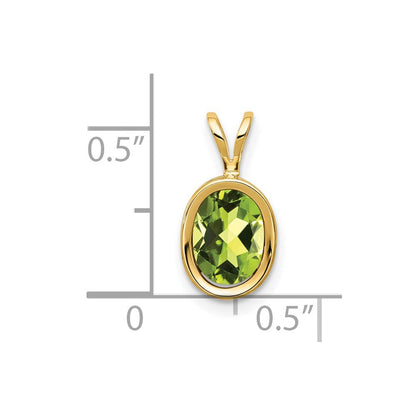 14K Gelbgold Peridot-Anhänger, oval, 8x6mm, mit Zargenfassung