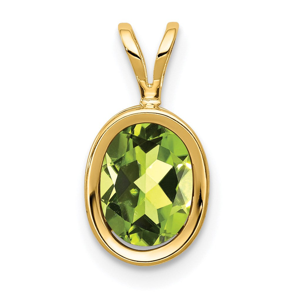 14K Gelbgold Anhänger mit Peridot im Schachbrettschliff, oval, 8x6 mm, in Zargenfassung