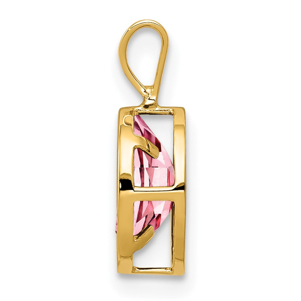 14K Gelbgold Anhänger mit Zargenfassung, 8x6mm oval, Rosa Turmalin