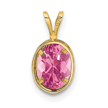 14K Gelbgold Anhänger mit Zargenfassung, 8x6mm oval, Rosa Turmalin