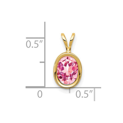 14K Gelbgold Anhänger mit Zargenfassung, 8x6mm oval, Rosa Turmalin