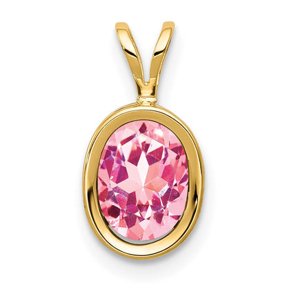 14K Gelbgold Anhänger mit Zargenfassung, 8x6mm oval, Rosa Turmalin
