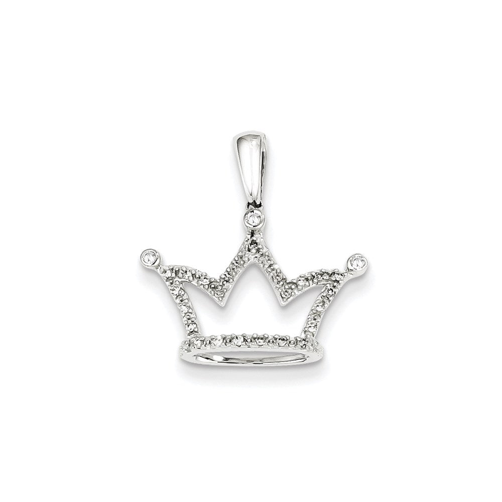 14K Weißgold Kronenanhänger mit echtem Diamant
