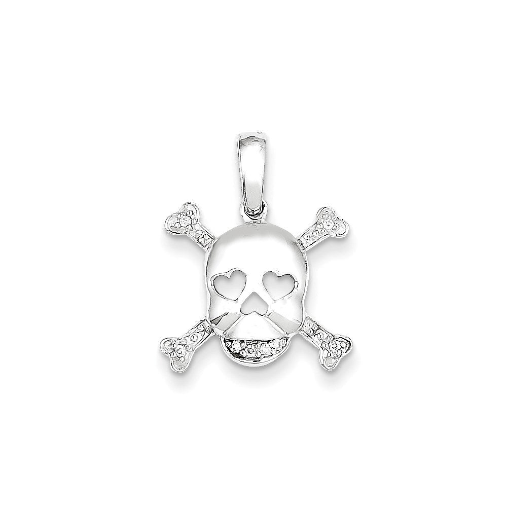 14K Weißgold Totenkopf- und Knochen-Anhänger mit echtem Diamant