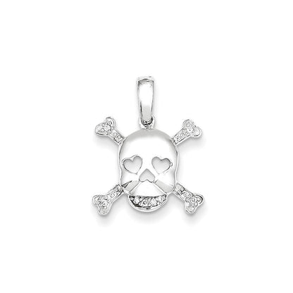 14K Weißgold Totenkopf- und Knochen-Anhänger mit echtem Diamant