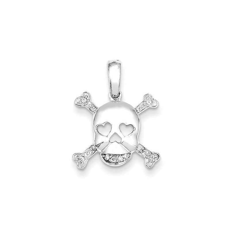 14K Weißgold Totenkopf- und Knochen-Anhänger mit echtem Diamant