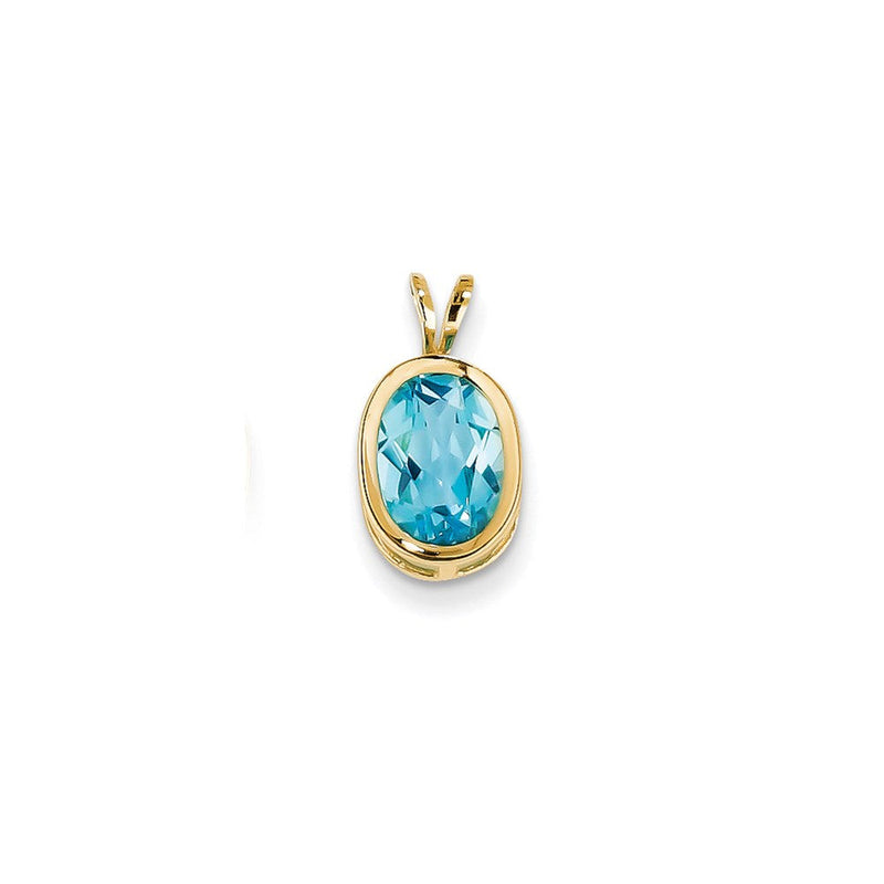 14K Gelbgold 9x7mm Ovaler Blautopas Schachbrettschliff-Anhänger mit Zargenfassung