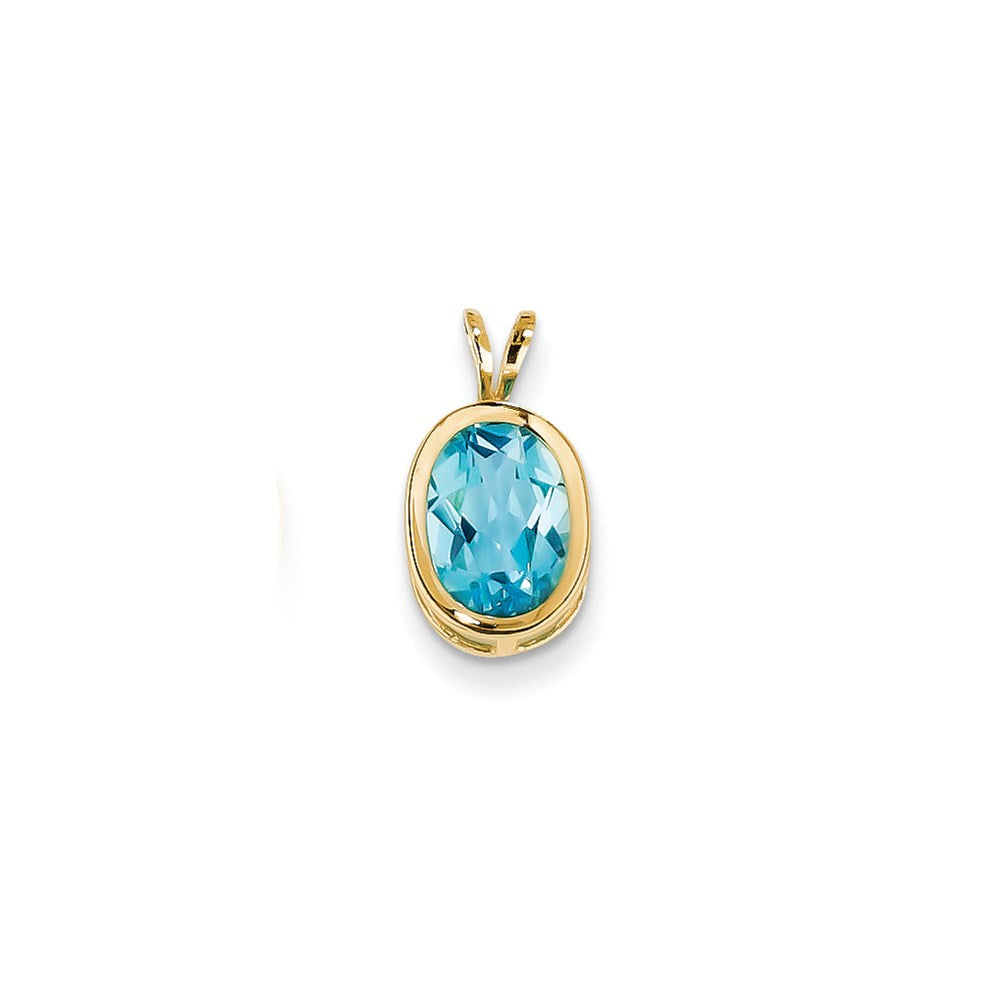 14K Gelbgold 9x7 mm ovaler Blautopas-Anhänger mit Zargenfassung