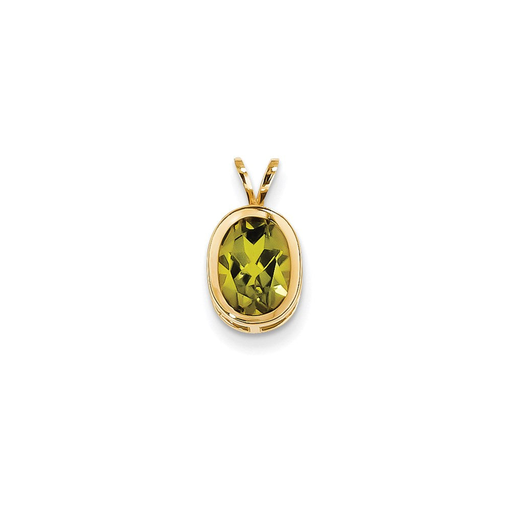 14K Gelbgold Peridot-Anhänger 9x7mm oval mit Zargenfassung