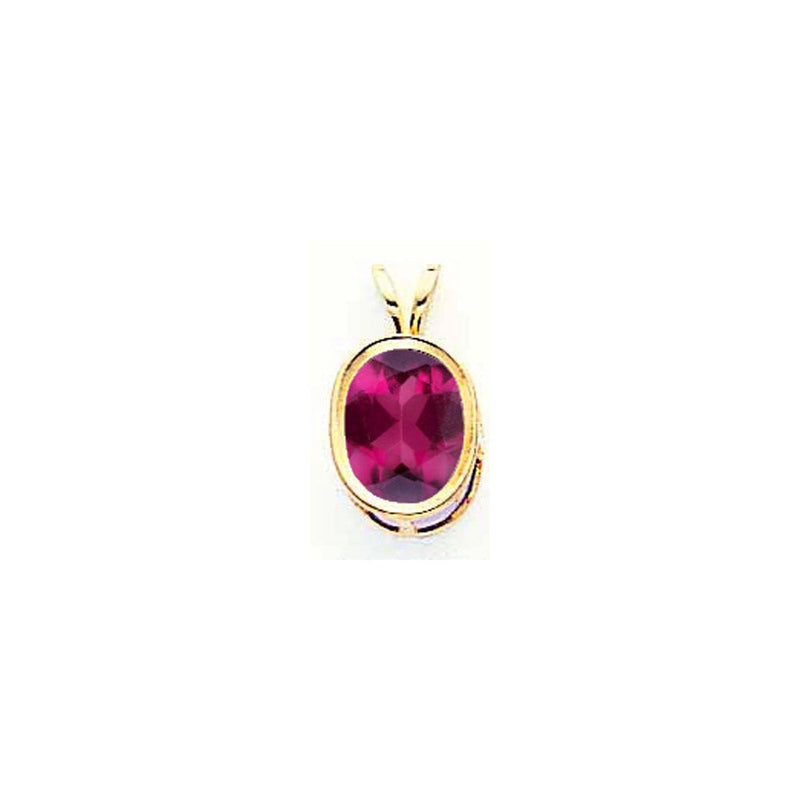 14K Gelbgold Anhänger mit 9x7mm ovalem Rhodolith-Granat in Zargenfassung