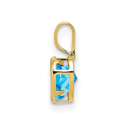 14K Gelbgold 5mm Herz Blautopas Zargenfassung Anhänger