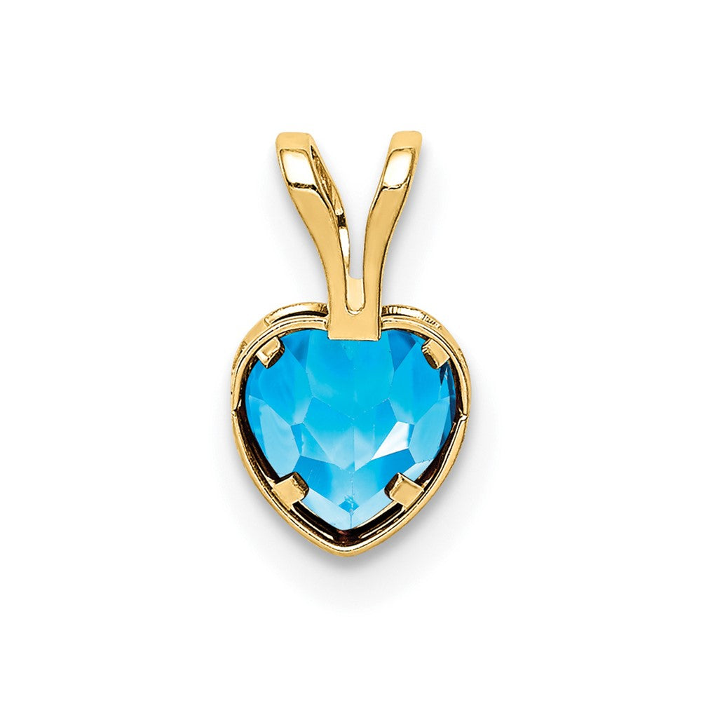 14K Gelbgold 5mm Herz Blautopas Zargenfassung Anhänger