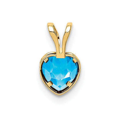14K Gelbgold 5mm Herz Blautopas Zargenfassung Anhänger
