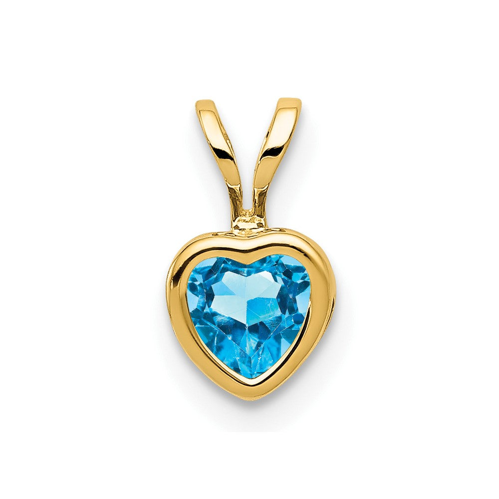 14K Gelbgold 5mm Herz Blautopas Zargenfassung Anhänger