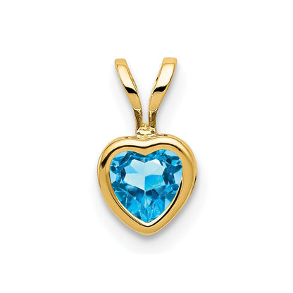 14K Gelbgold 5mm Herz Blautopas Zargenfassung Anhänger