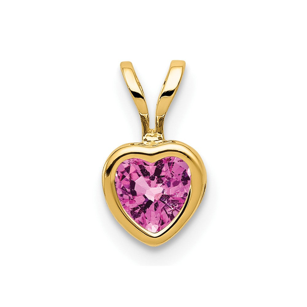 14K 5mm Herz Synthetisch Rosa Saphir Zargenfassung Anhänger