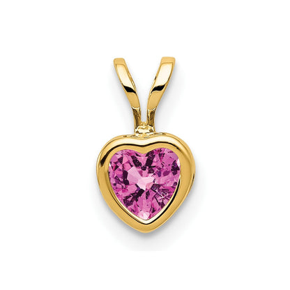 14K 5mm Herz Synthetisch Rosa Saphir Zargenfassung Anhänger