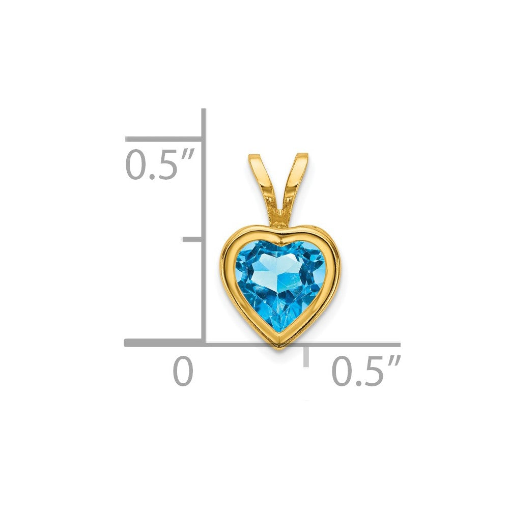 14K Gelbgold 6mm Herz-Blautopas-Anhänger mit Zargenfassung