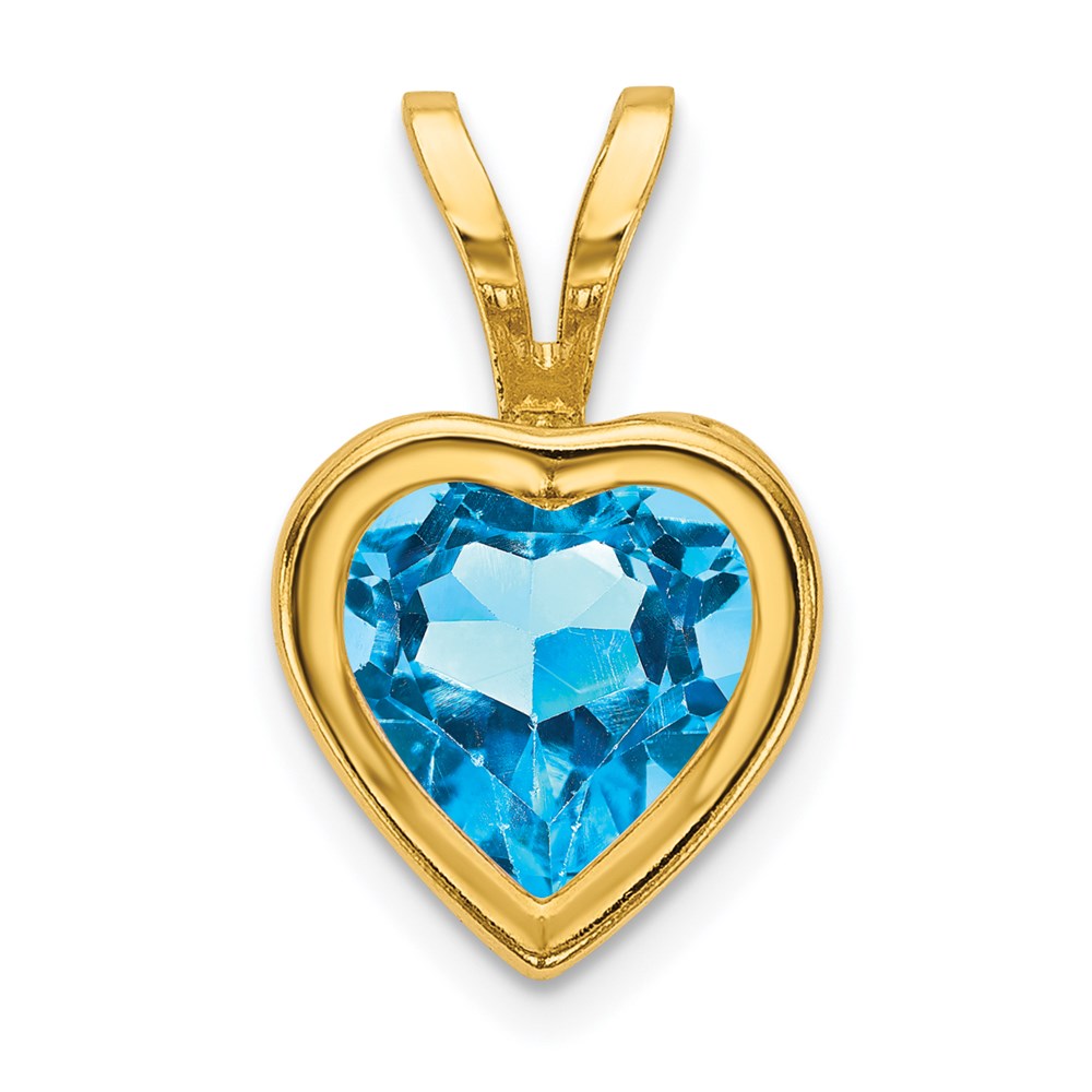 14K Gelbgold 6mm Herz-Blautopas-Anhänger mit Zargenfassung