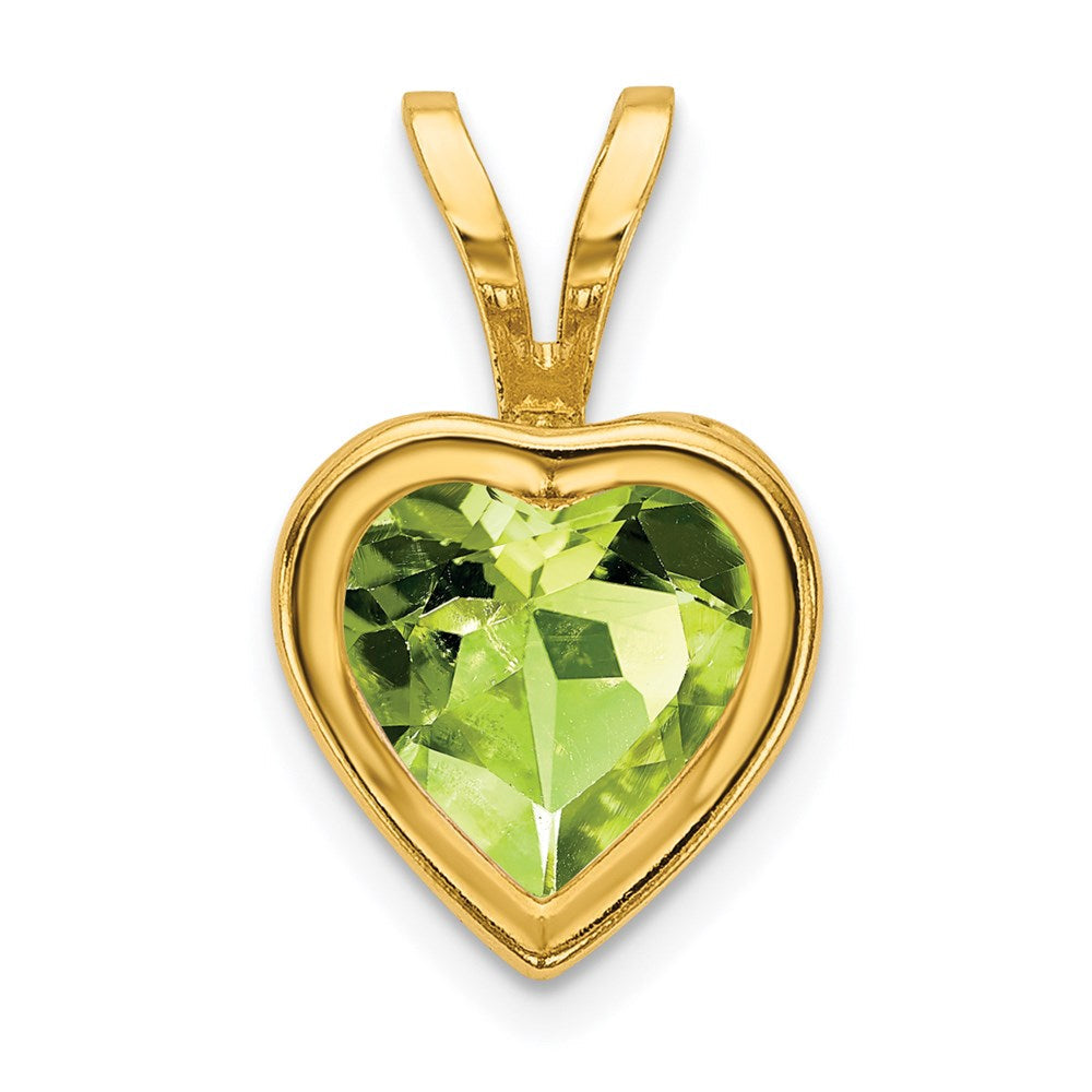 14K Gelbgold 6mm Herz Peridot Anhänger mit Zargenfassung