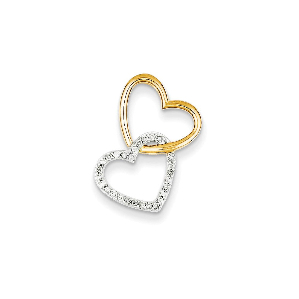 14K Bicolor Gold Echt Diamant Doppelt Herz Kette Anhänger