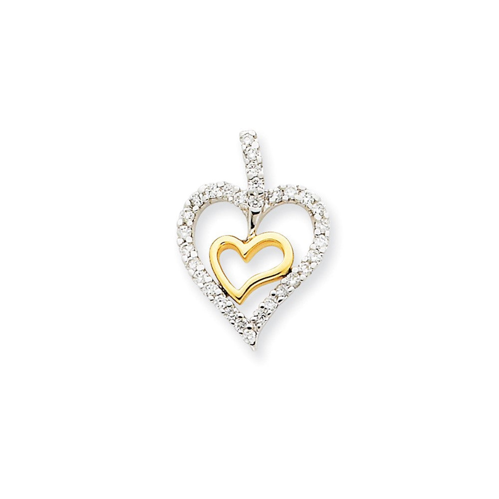 14K Bicolor Gold Herz-Anhänger mit echtem Diamant