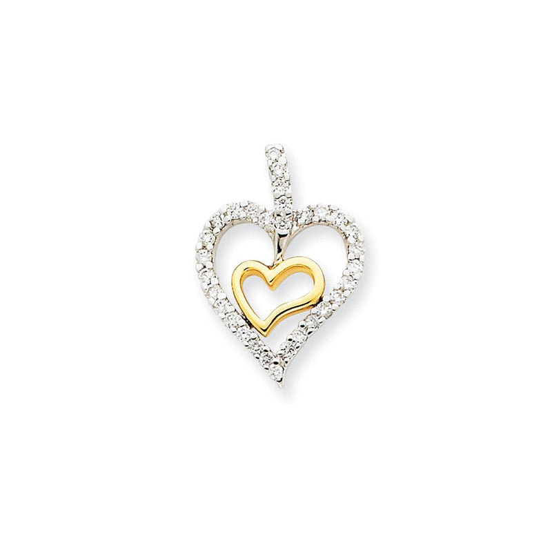 14K Bicolor Gold Herz-Anhänger mit echtem Diamant